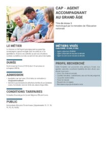 agent accompagnant au grand age - la photo montre un homme en blouse bleu qui explique quelque chose à 2 personnes agées : une femme et un homme